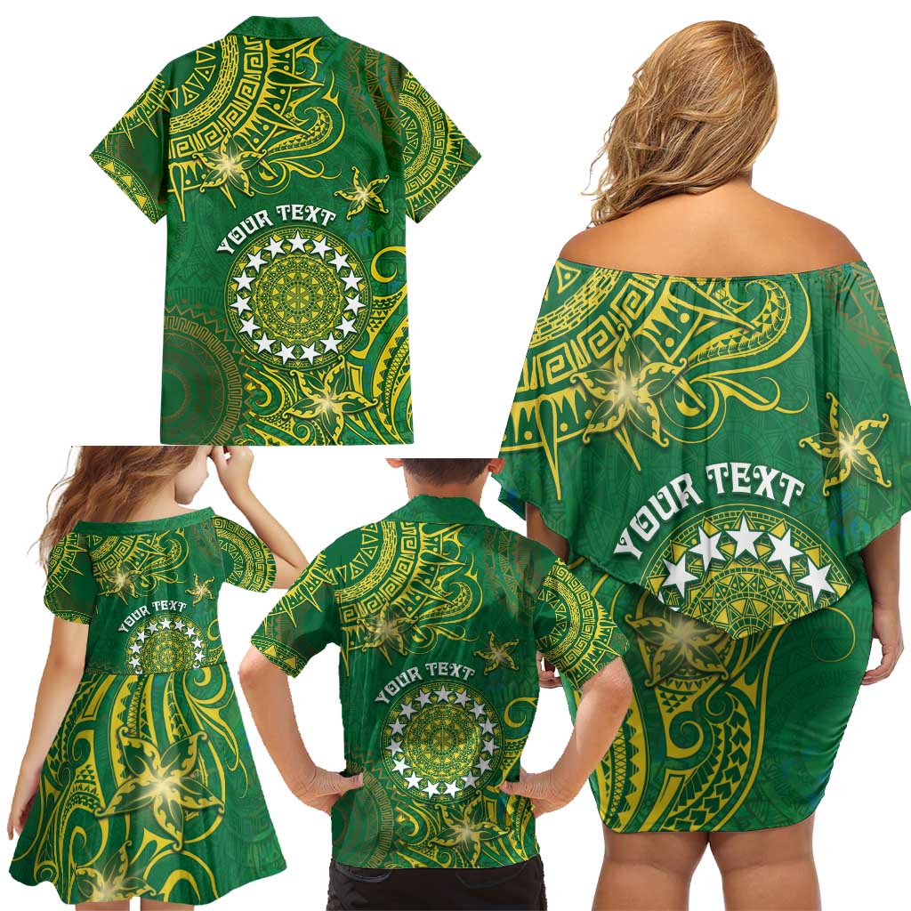 Personalised Cook Islands Family Matching Off Shoulder Short Dress and Hawaiian Shirt Hibiscus Polynesian Tribal Pattern DT05 - Polynesian Pride
