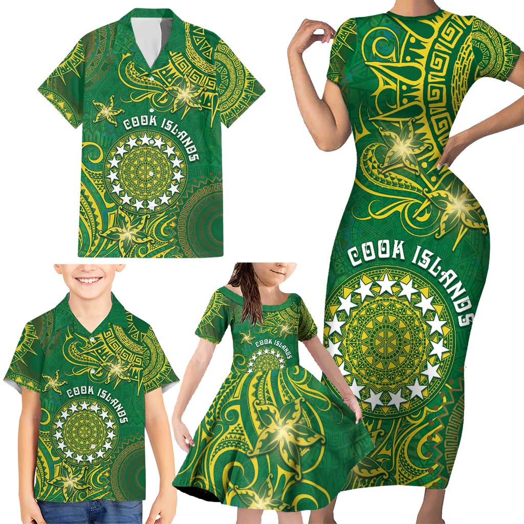 Personalised Cook Islands Family Matching Short Sleeve Bodycon Dress and Hawaiian Shirt Hibiscus Polynesian Tribal Pattern DT05 - Polynesian Pride