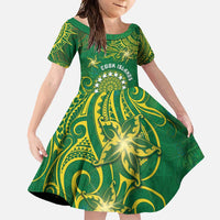 Personalised Cook Islands Family Matching Tank Maxi Dress and Hawaiian Shirt Hibiscus Polynesian Tribal Pattern DT05 Daughter's Dress Green - Polynesian Pride