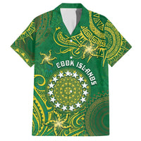 Personalised Cook Islands Family Matching Tank Maxi Dress and Hawaiian Shirt Hibiscus Polynesian Tribal Pattern DT05 Dad's Shirt - Short Sleeve Green - Polynesian Pride