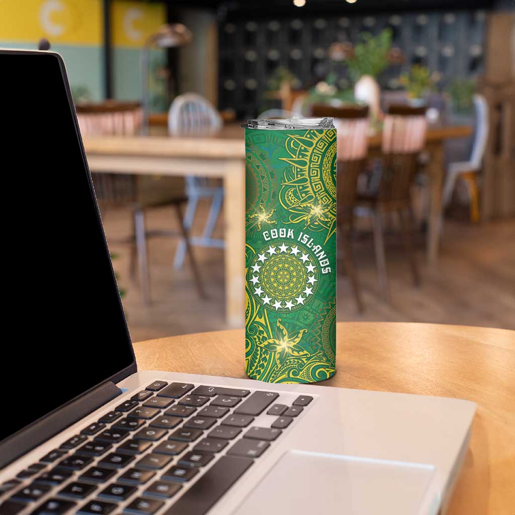 Personalised Cook Islands Skinny Tumbler Hibiscus Polynesian Tribal Pattern
