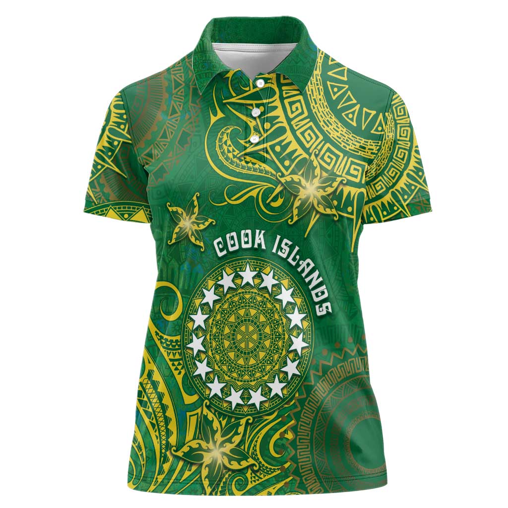 Personalised Cook Islands Women Polo Shirt Hibiscus Polynesian Tribal Pattern