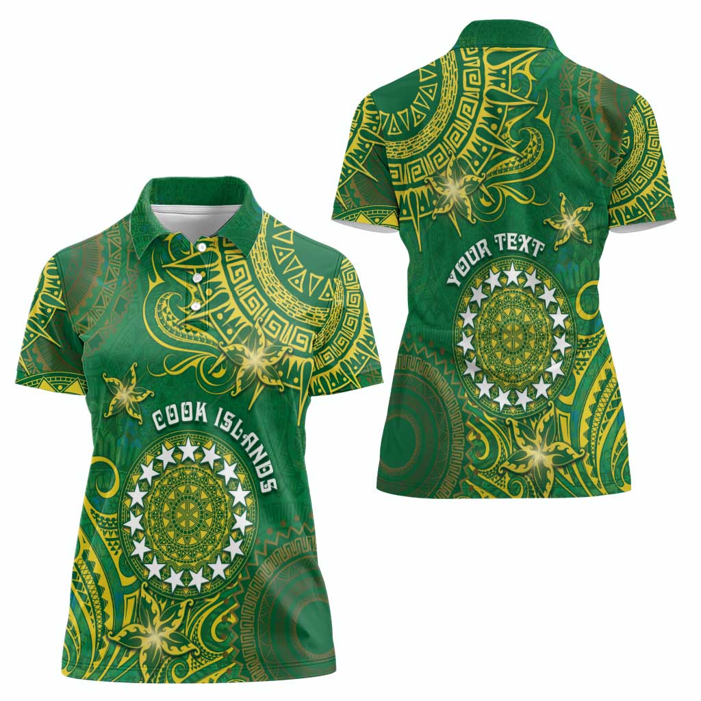 Personalised Cook Islands Women Polo Shirt Hibiscus Polynesian Tribal Pattern