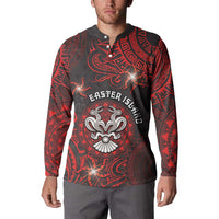 Personalised Easter Island Button Sweatshirt Hibiscus Polynesian Tribal Pattern