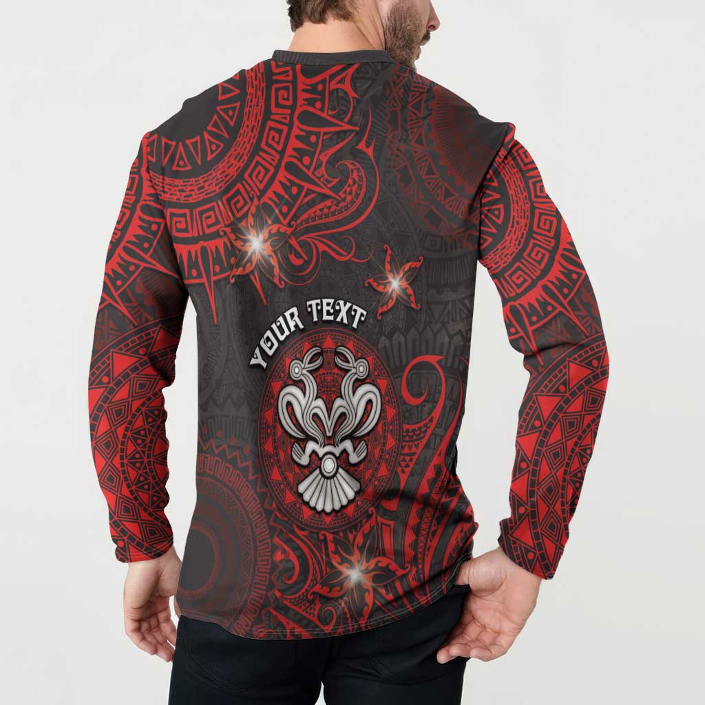 Personalised Easter Island Button Sweatshirt Hibiscus Polynesian Tribal Pattern