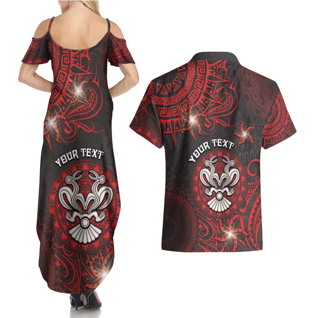 Personalised Easter Island Couples Matching Summer Maxi Dress and Hawaiian Shirt Hibiscus Polynesian Tribal Pattern