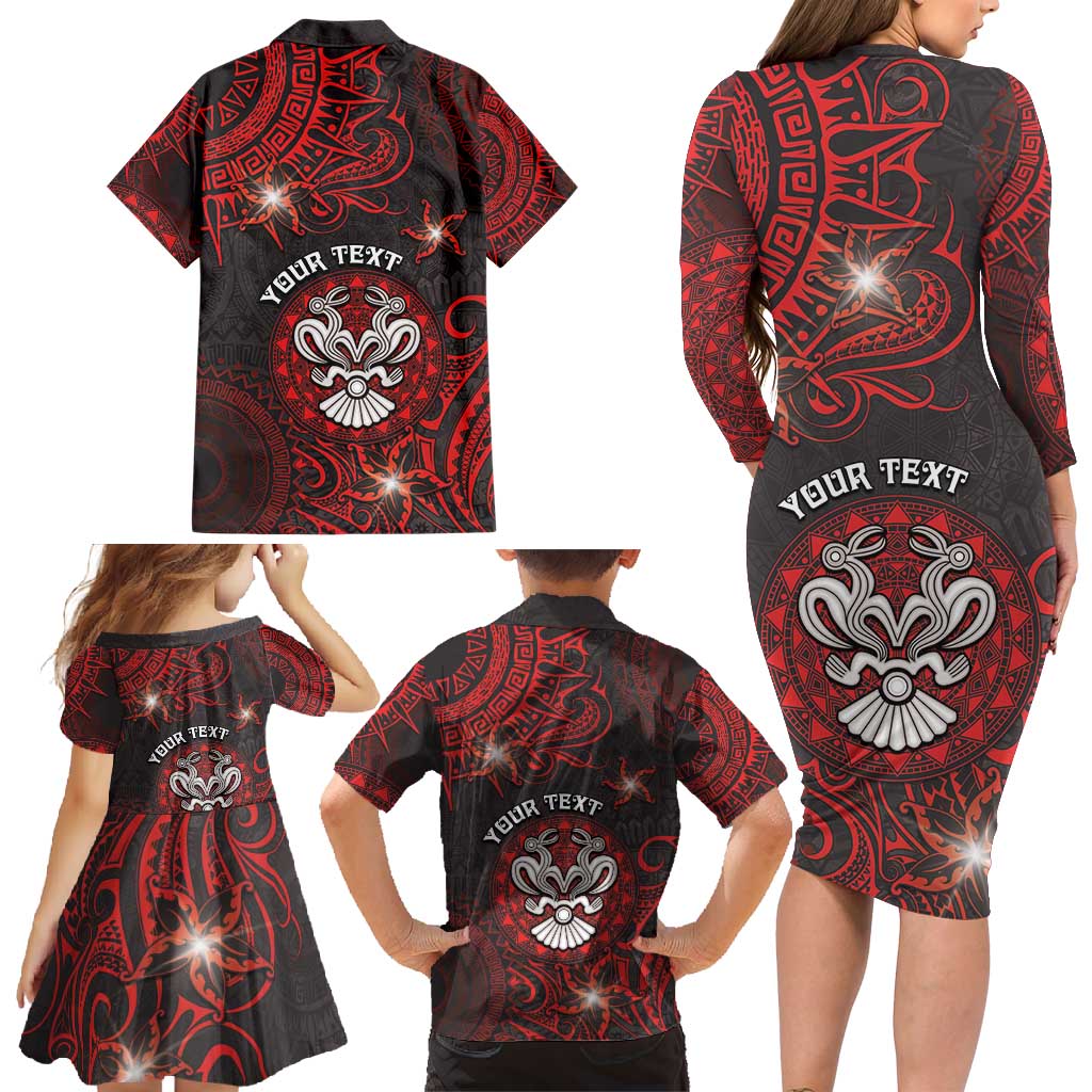 Personalised Easter Island Family Matching Long Sleeve Bodycon Dress and Hawaiian Shirt Hibiscus Polynesian Tribal Pattern DT05 - Polynesian Pride