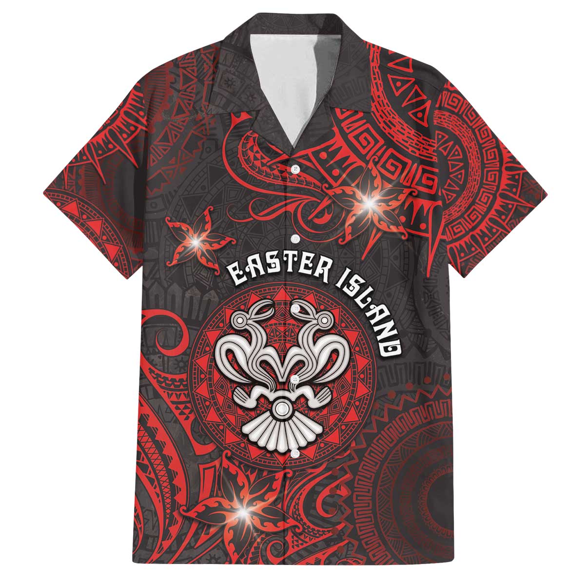 Personalised Easter Island Family Matching Off The Shoulder Long Sleeve Dress and Hawaiian Shirt Hibiscus Polynesian Tribal Pattern DT05 Dad's Shirt - Short Sleeve Black - Polynesian Pride