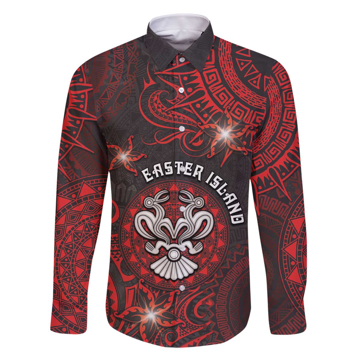 Personalised Easter Island Family Matching Off The Shoulder Long Sleeve Dress and Hawaiian Shirt Hibiscus Polynesian Tribal Pattern DT05 Dad's Shirt - Long Sleeve Black - Polynesian Pride