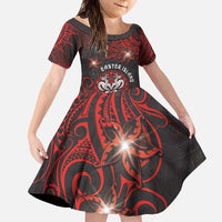 Personalised Easter Island Family Matching Off Shoulder Maxi Dress and Hawaiian Shirt Hibiscus Polynesian Tribal Pattern DT05 Daughter's Dress Black - Polynesian Pride