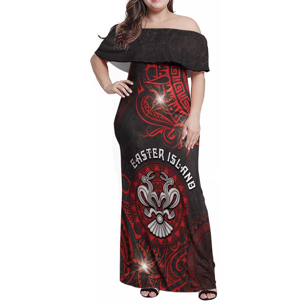 Personalised Easter Island Family Matching Off Shoulder Maxi Dress and Hawaiian Shirt Hibiscus Polynesian Tribal Pattern DT05 Mom's Dress Black - Polynesian Pride