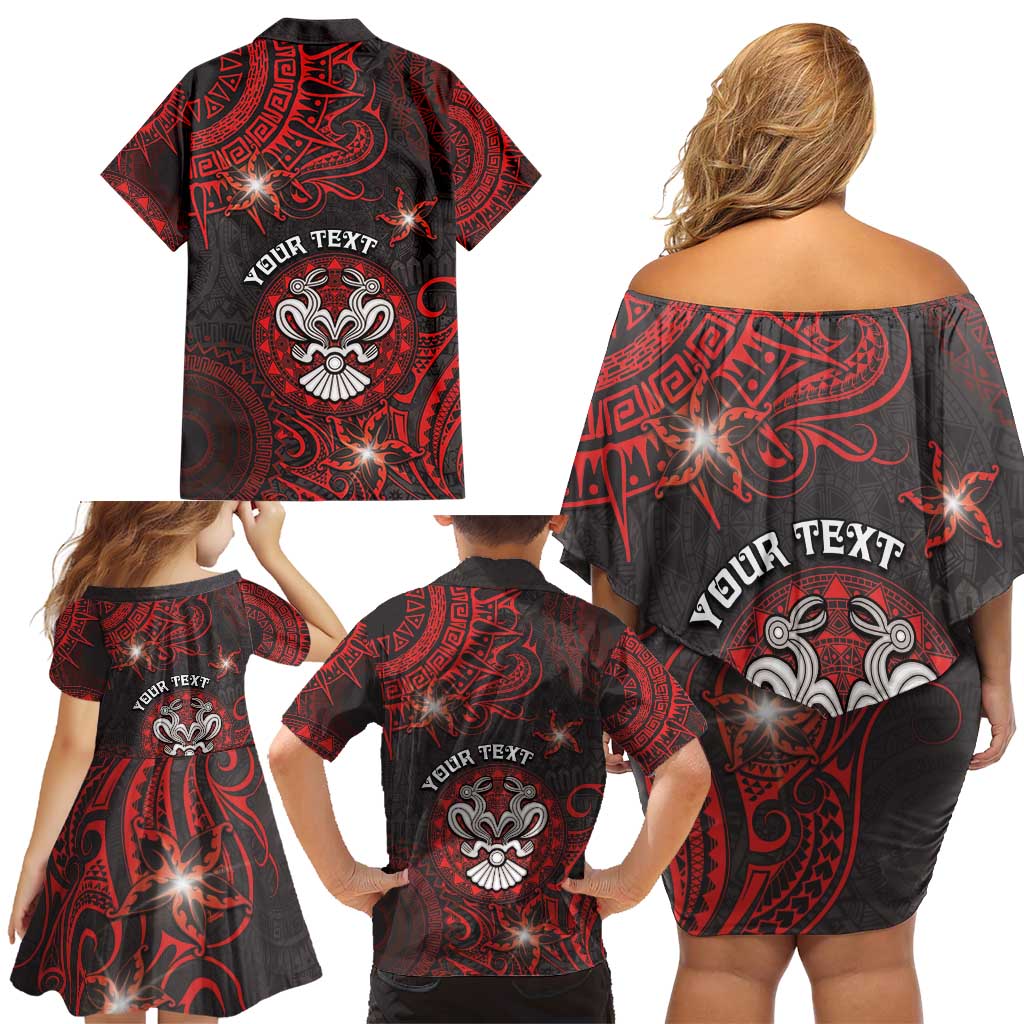 Personalised Easter Island Family Matching Off Shoulder Short Dress and Hawaiian Shirt Hibiscus Polynesian Tribal Pattern DT05 - Polynesian Pride