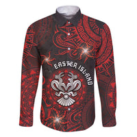 Personalised Easter Island Family Matching Short Sleeve Bodycon Dress and Hawaiian Shirt Hibiscus Polynesian Tribal Pattern DT05 Dad's Shirt - Long Sleeve Black - Polynesian Pride