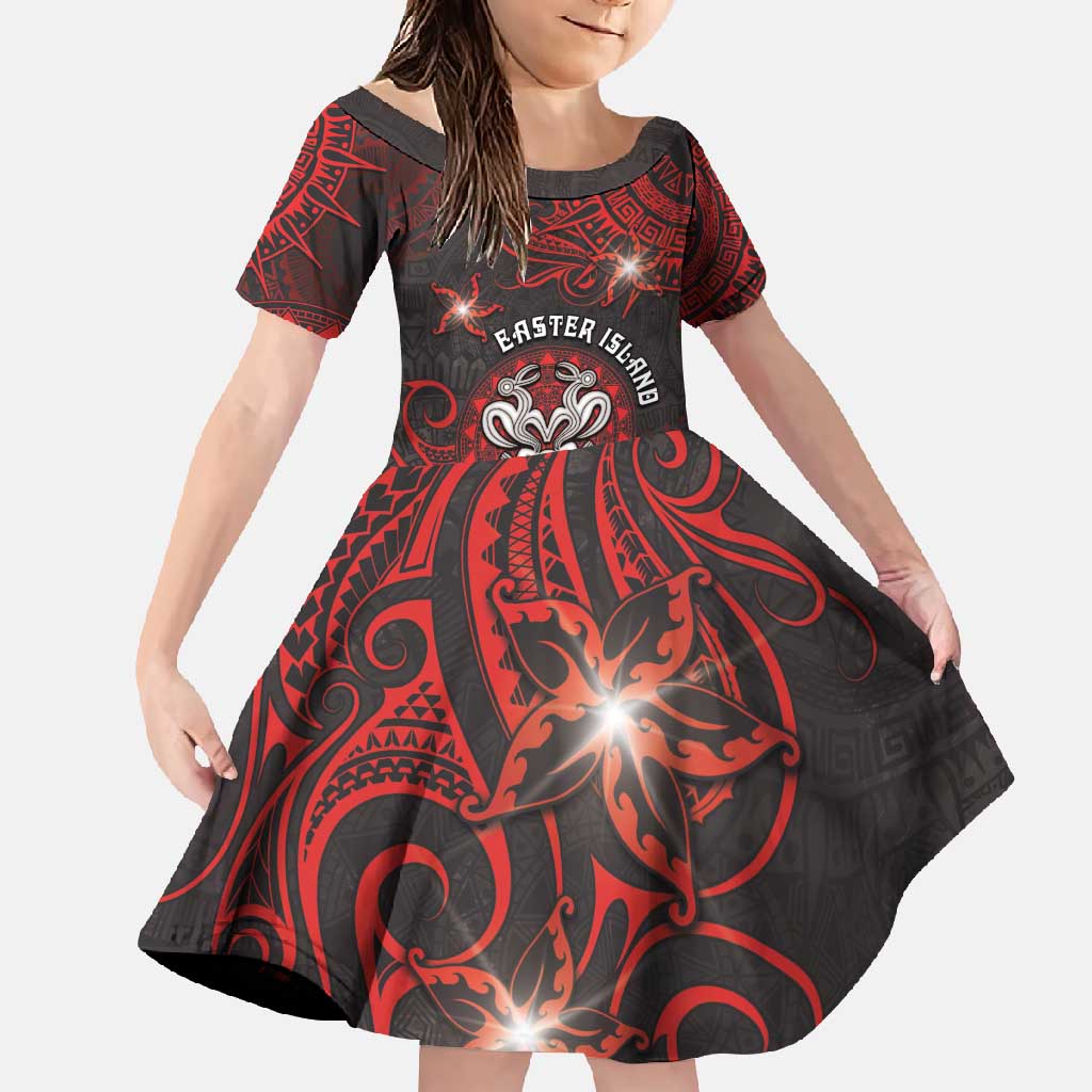 Personalised Easter Island Family Matching Tank Maxi Dress and Hawaiian Shirt Hibiscus Polynesian Tribal Pattern DT05 Daughter's Dress Black - Polynesian Pride
