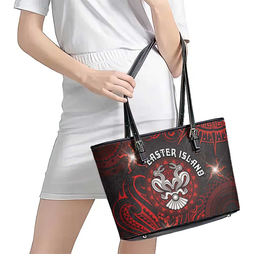 Easter Island Leather Tote Bag Hibiscus Polynesian Tribal Pattern