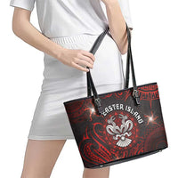 Easter Island Leather Tote Bag Hibiscus Polynesian Tribal Pattern