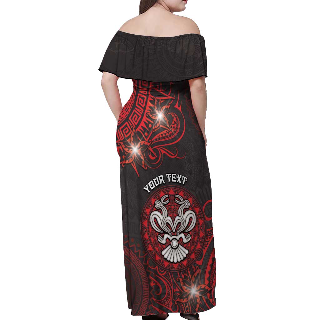 Personalised Easter Island Off Shoulder Maxi Dress Hibiscus Polynesian Tribal Pattern