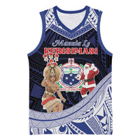 Samoa Christmas Basketball Jersey Samoan Siva Dance With Santa DT05 Unisex Navy - Polynesian Pride