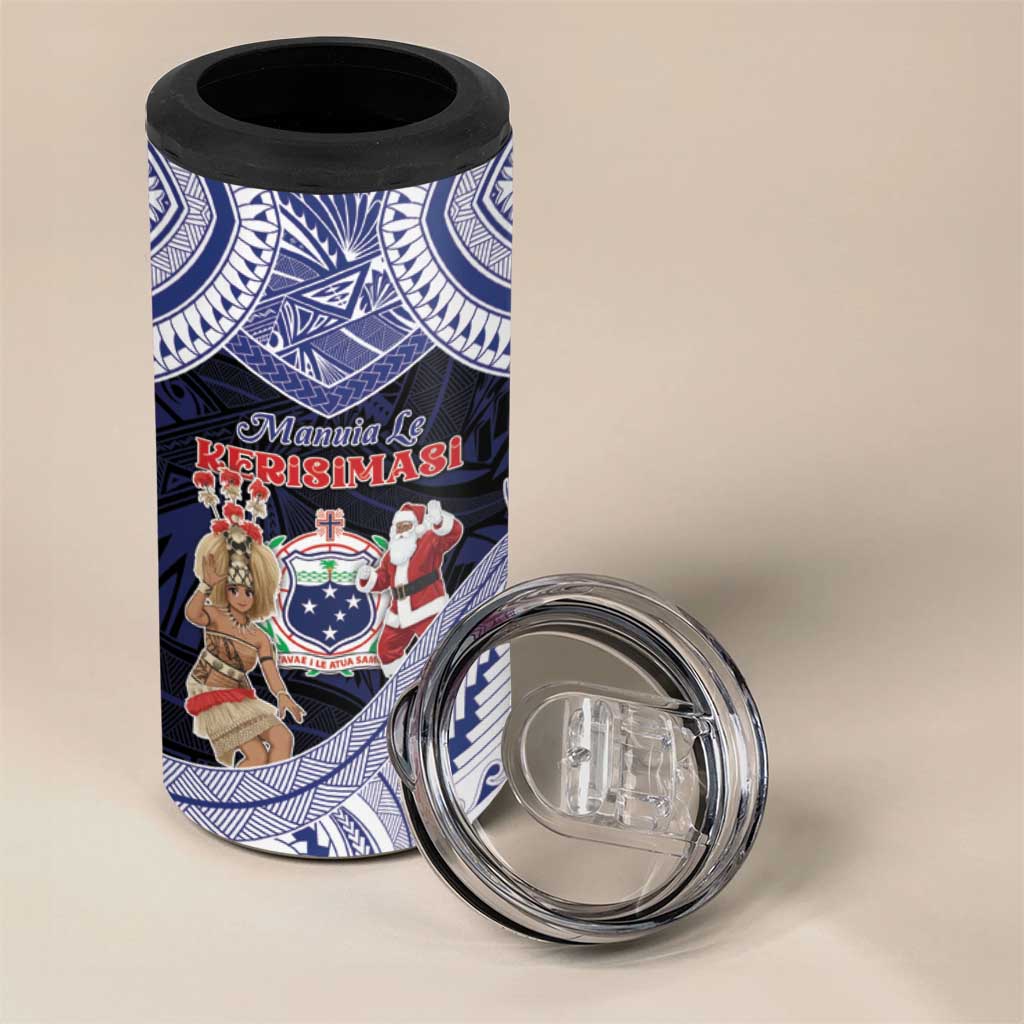 Samoa Christmas 4 in 1 Can Cooler Tumbler Samoan Siva Dance With Santa - Polynesian Pride