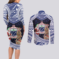 Samoa Christmas Couples Matching Long Sleeve Bodycon Dress and Long Sleeve Button Shirt Samoan Siva Dance With Santa DT05 - Polynesian Pride
