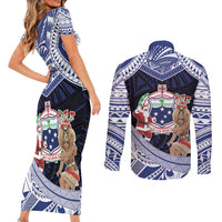 Samoa Christmas Couples Matching Short Sleeve Bodycon Dress and Long Sleeve Button Shirt Samoan Siva Dance With Santa DT05 - Polynesian Pride