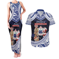 Samoa Christmas Couples Matching Tank Maxi Dress and Hawaiian Shirt Samoan Siva Dance With Santa DT05 Navy - Polynesian Pride