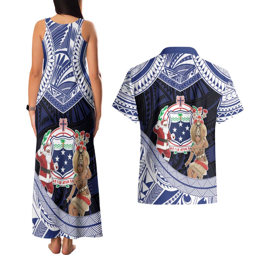 Samoa Christmas Couples Matching Tank Maxi Dress and Hawaiian Shirt Samoan Siva Dance With Santa DT05 - Polynesian Pride