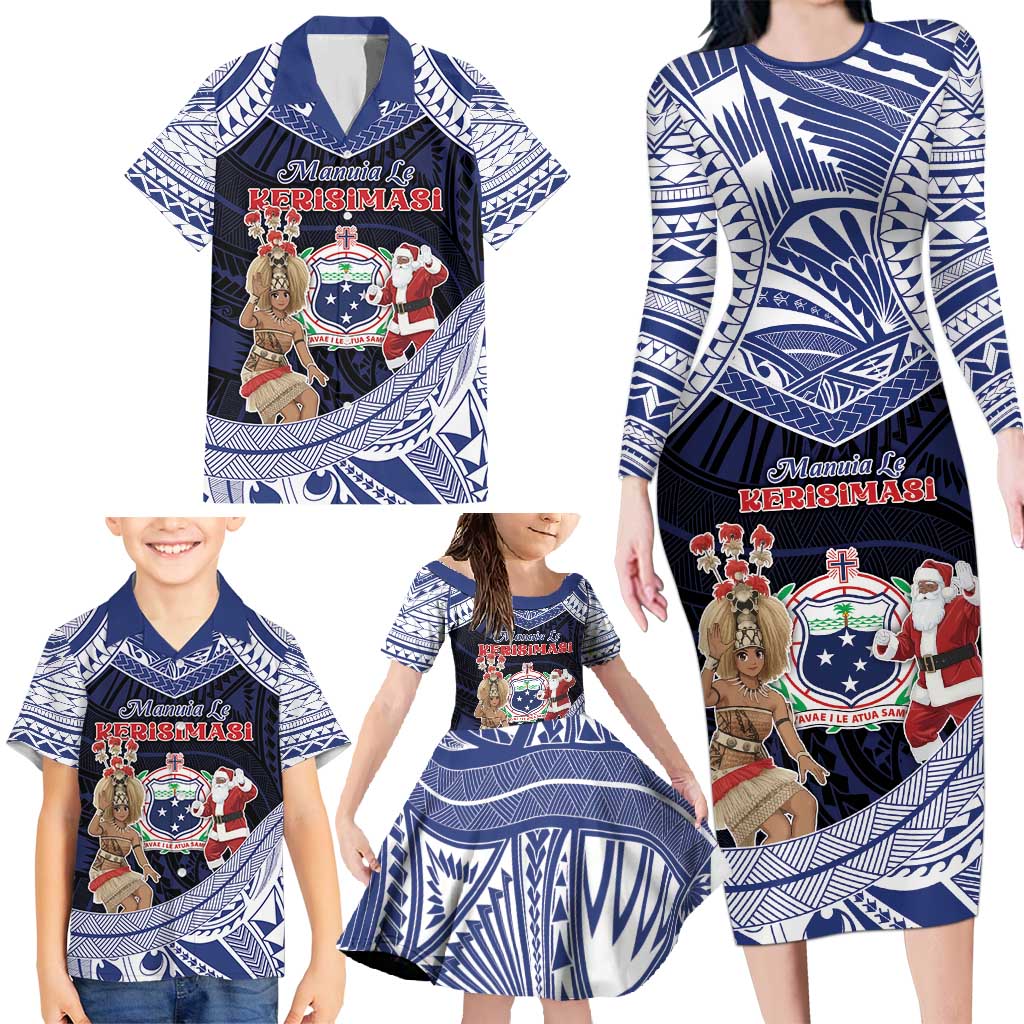 Samoa Christmas Family Matching Long Sleeve Bodycon Dress and Hawaiian Shirt Samoan Siva Dance With Santa DT05 - Polynesian Pride