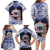 Samoa Christmas Family Matching Long Sleeve Bodycon Dress and Hawaiian Shirt Samoan Siva Dance With Santa DT05 - Polynesian Pride