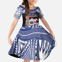 Samoa Christmas Family Matching Mermaid Dress and Hawaiian Shirt Samoan Siva Dance With Santa DT05 Daughter's Dress Navy - Polynesian Pride