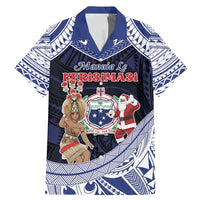 Samoa Christmas Family Matching Mermaid Dress and Hawaiian Shirt Samoan Siva Dance With Santa DT05 Dad's Shirt - Short Sleeve Navy - Polynesian Pride
