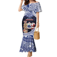 Samoa Christmas Family Matching Mermaid Dress and Hawaiian Shirt Samoan Siva Dance With Santa DT05 Mom's Dress Navy - Polynesian Pride
