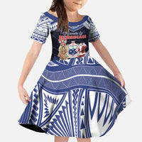 Samoa Christmas Family Matching Off Shoulder Maxi Dress and Hawaiian Shirt Samoan Siva Dance With Santa DT05 Daughter's Dress Navy - Polynesian Pride