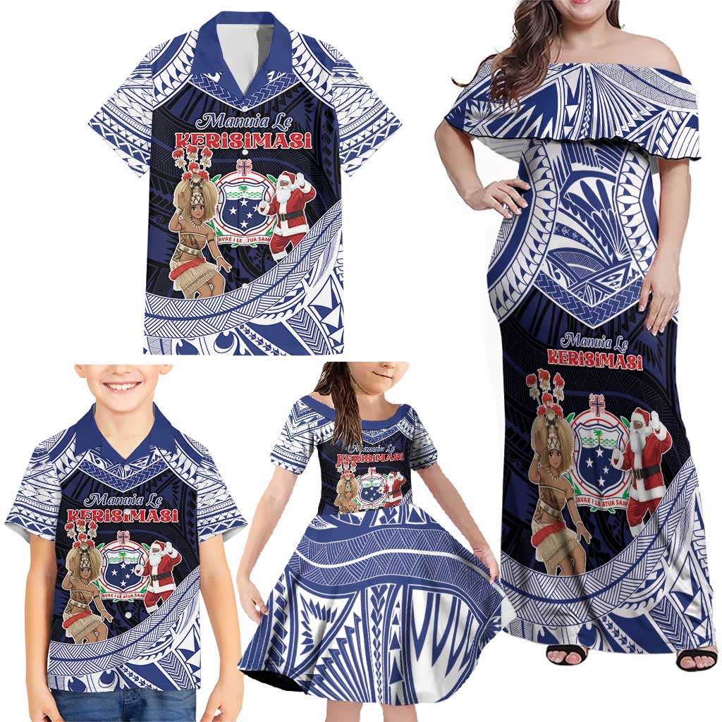 Samoa Christmas Family Matching Off Shoulder Maxi Dress and Hawaiian Shirt Samoan Siva Dance With Santa DT05 - Polynesian Pride