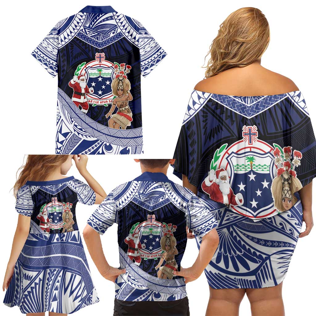 Samoa Christmas Family Matching Off Shoulder Short Dress and Hawaiian Shirt Samoan Siva Dance With Santa DT05 - Polynesian Pride