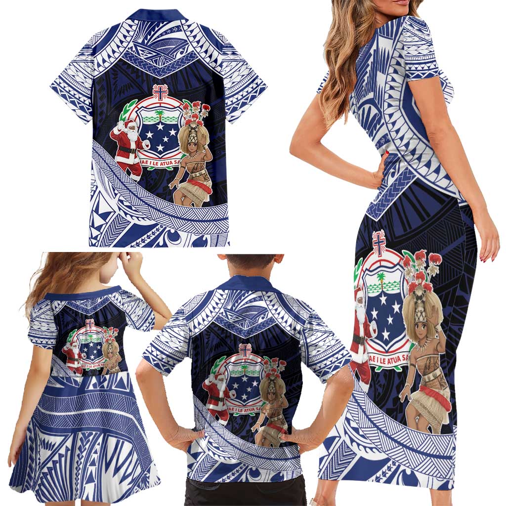 Samoa Christmas Family Matching Short Sleeve Bodycon Dress and Hawaiian Shirt Samoan Siva Dance With Santa DT05 - Polynesian Pride