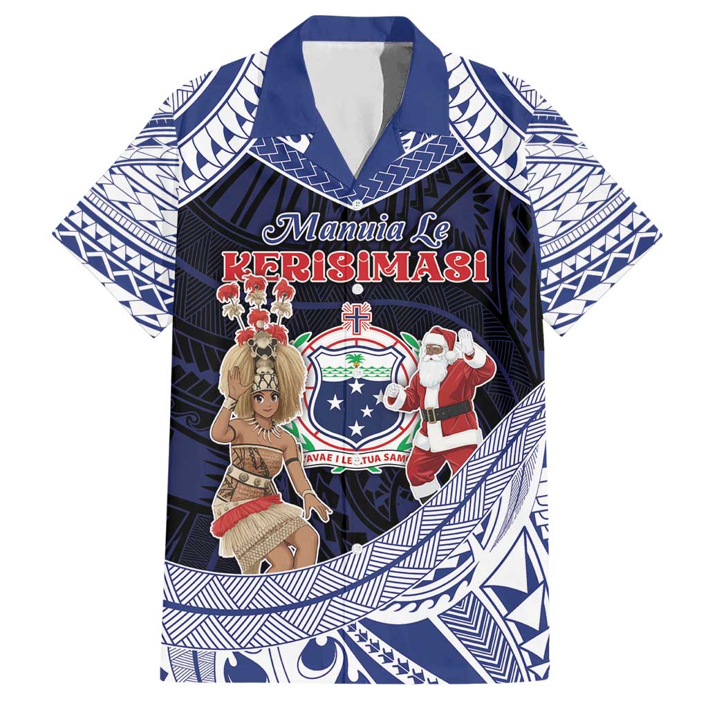 Samoa Christmas Hawaiian Shirt Samoan Siva Dance With Santa DT05 Navy - Polynesian Pride