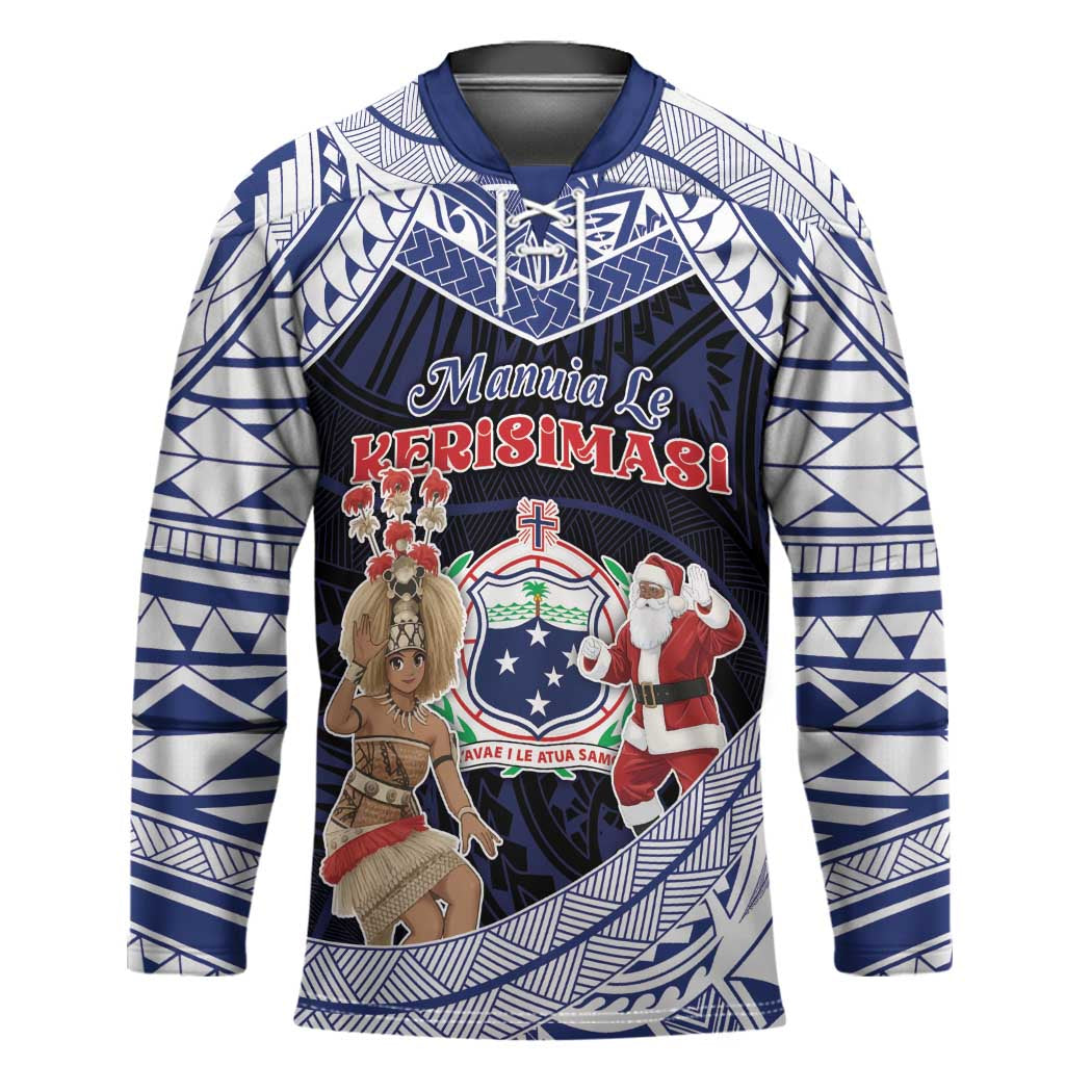 Samoa Christmas Hockey Jersey Samoan Siva Dance With Santa DT05 Unisex Navy - Polynesian Pride