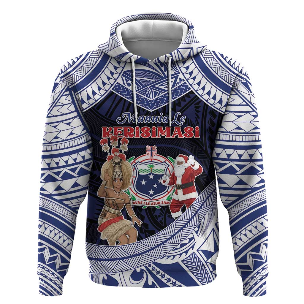 Samoa Christmas Hoodie Samoan Siva Dance With Santa DT05 Pullover Hoodie Navy - Polynesian Pride