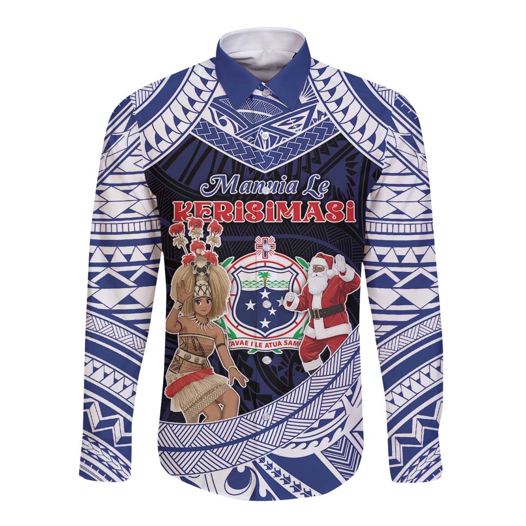 Samoa Christmas Long Sleeve Button Shirt Samoan Siva Dance With Santa - Polynesian Pride