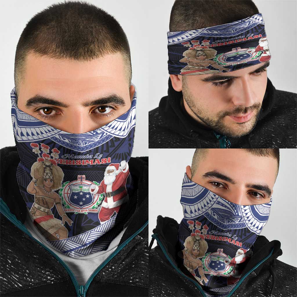 Samoa Christmas Neck Gaiter Samoan Siva Dance With Santa - Polynesian Pride