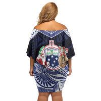 Samoa Christmas Off Shoulder Short Dress Samoan Siva Dance With Santa - Polynesian Pride