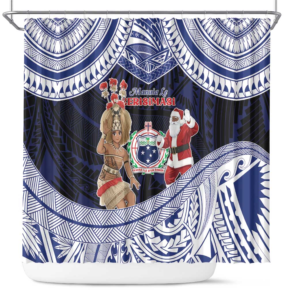 Samoa Christmas Shower Curtain Samoan Siva Dance With Santa DT05 Navy - Polynesian Pride