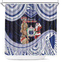 Samoa Christmas Shower Curtain Samoan Siva Dance With Santa DT05 Navy - Polynesian Pride