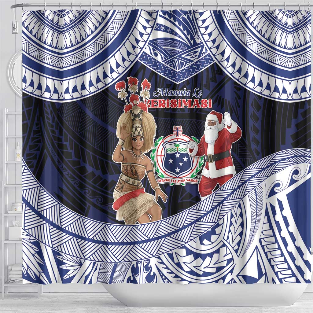 Samoa Christmas Shower Curtain Samoan Siva Dance With Santa DT05 - Polynesian Pride