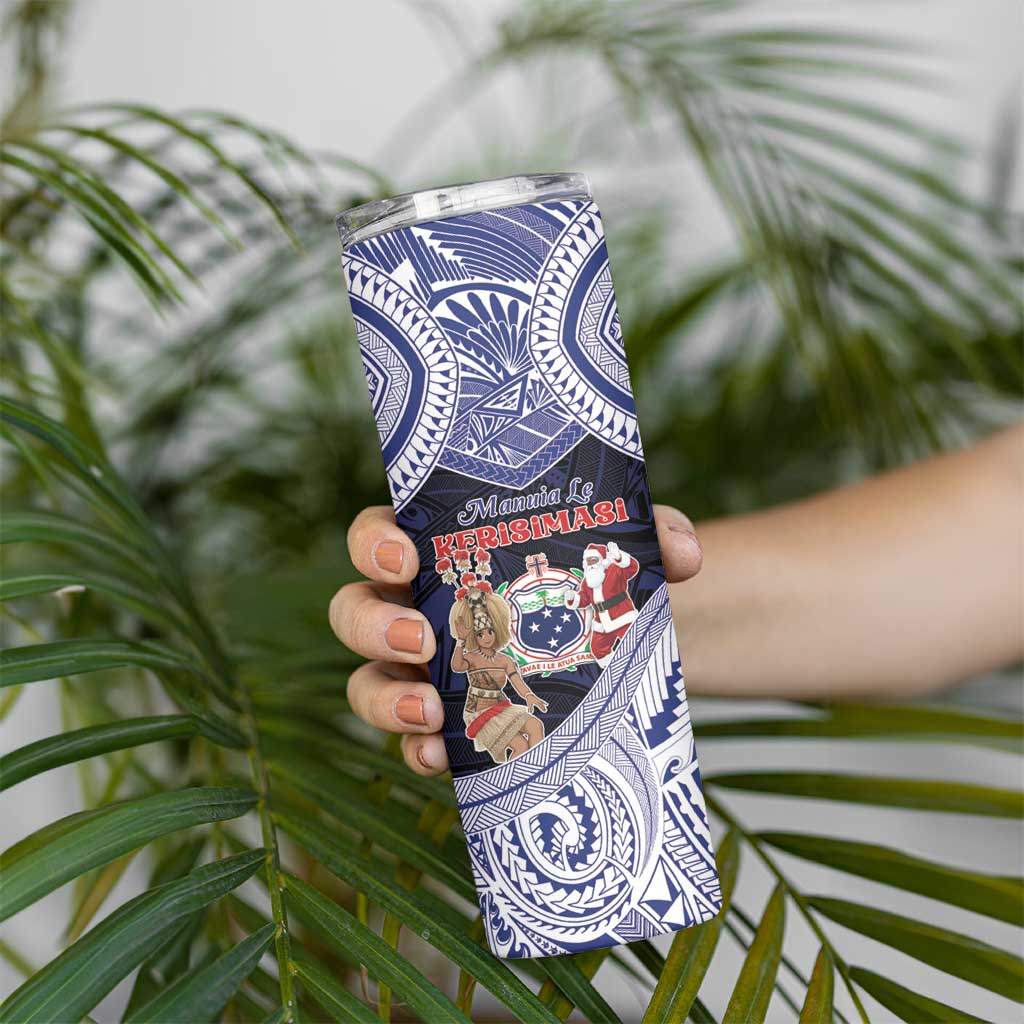 Samoa Christmas Skinny Tumbler Samoan Siva Dance With Santa - Polynesian Pride