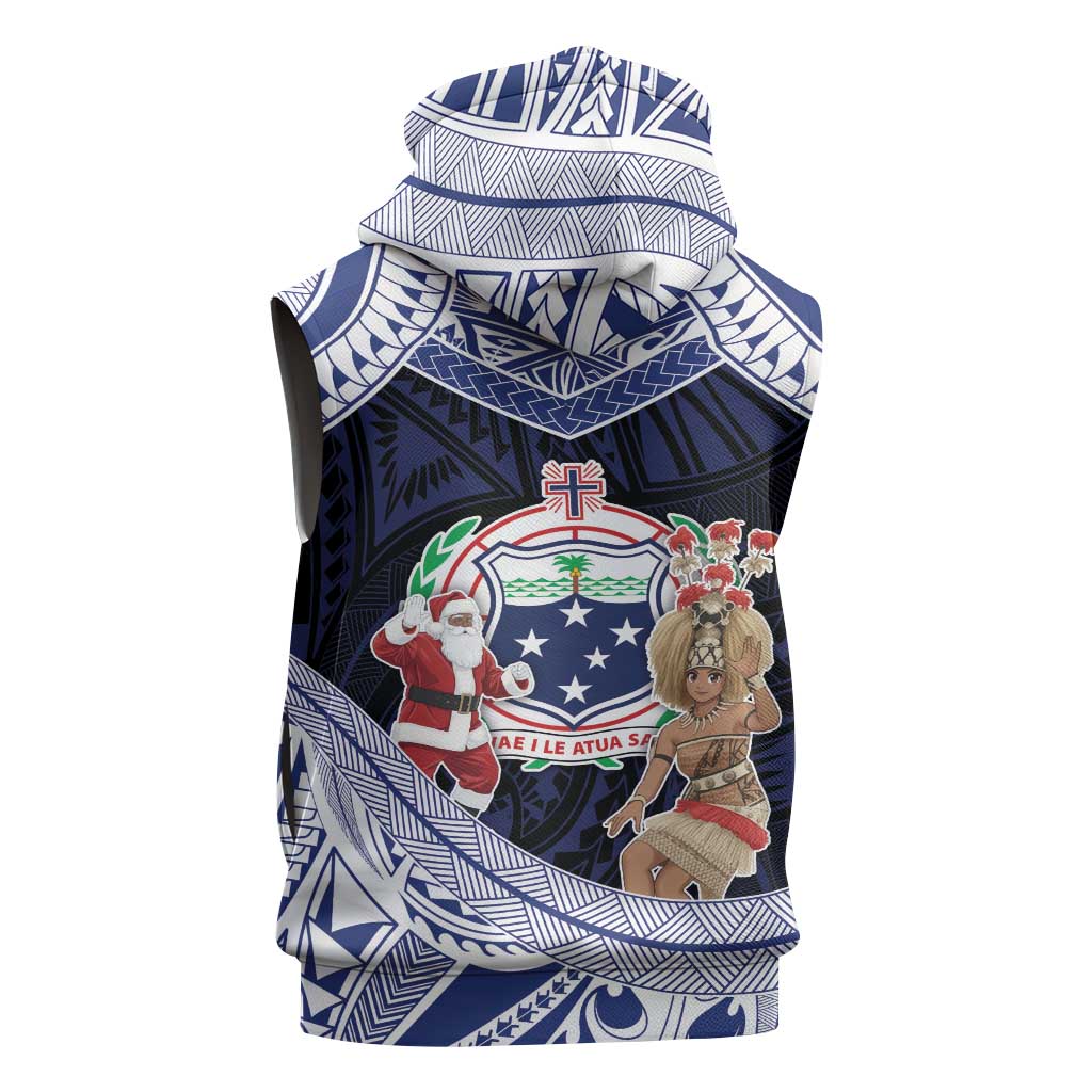Samoa Christmas Sleeveless Hoodie Samoan Siva Dance With Santa - Polynesian Pride