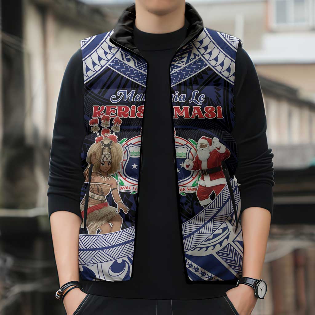 Samoa Christmas Sleeveless Puffer Jacket Samoan Siva Dance With Santa - Polynesian Pride