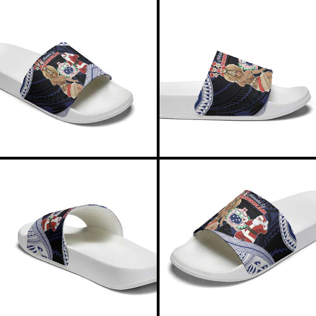 Samoa Christmas Slide Sandals Samoan Siva Dance With Santa - Polynesian Pride