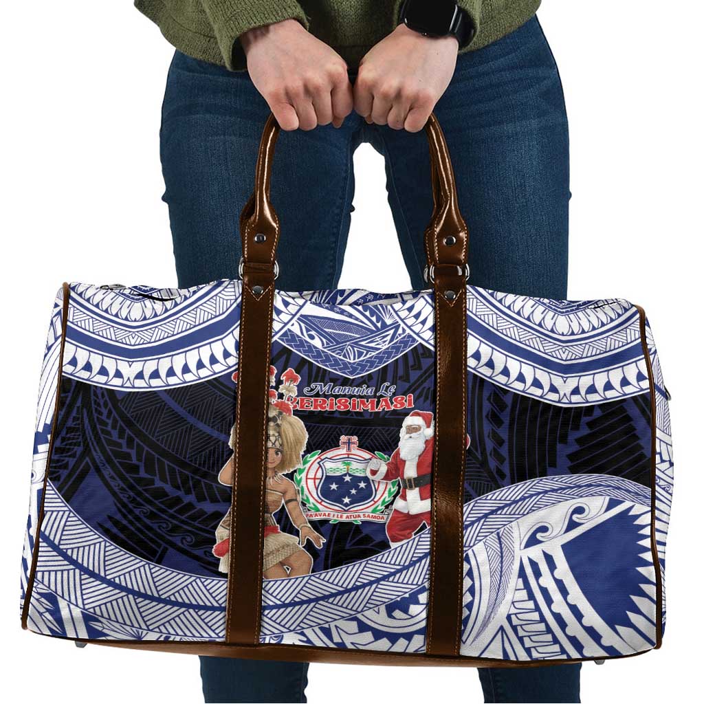 Samoa Christmas Travel Bag Samoan Siva Dance With Santa DT05 Navy - Polynesian Pride